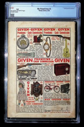 4458915005	My Friend Irma (1950), No. 3, Marvel Comics	CGC 3.0 OWW - Image 3