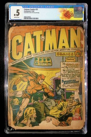 4066234002	Catman Comics (1943), No. 21, Holyoke Publ Co/Continental Mag	CGC 0.5 Brittle - Image 0