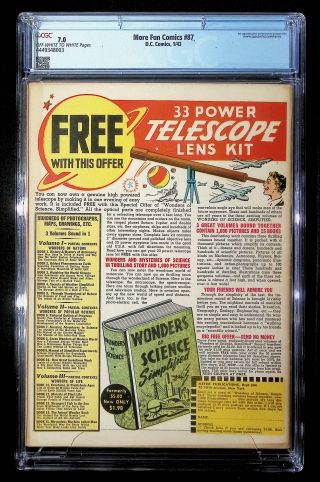 444949003	More Fun Comics (1943), No. 87, National Per. Publ	CGC 7.0 OWW - Image 1